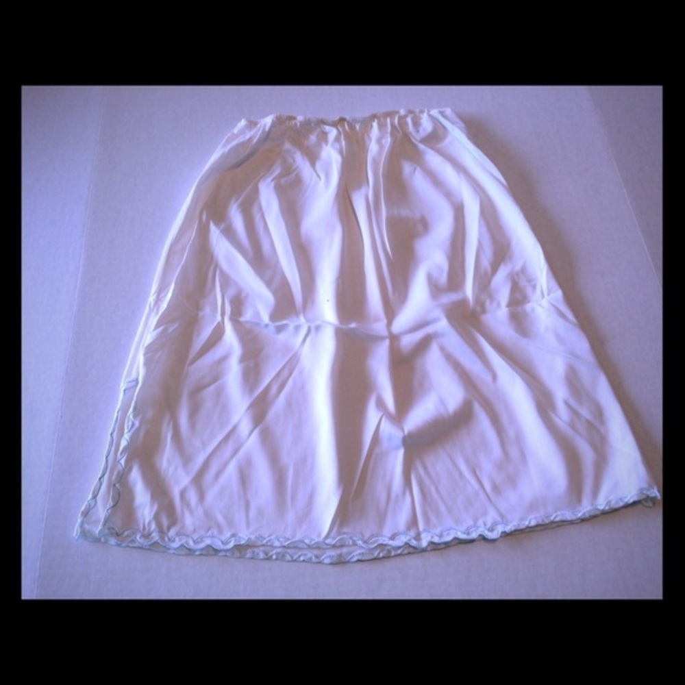 Vintage White W/ Blue Lace Trim Side Slit Slip